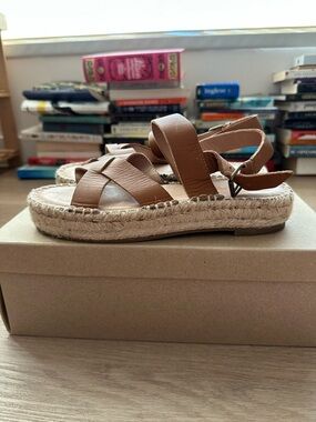 Madewell Tan Leather Espadrille Platform Sandals